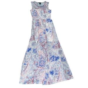 H&M Paisley Scarf Print Maxi Dress With Side Split Detail Pink/Purple Size Small